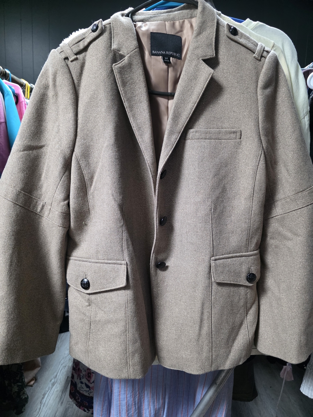 Banana Republic Men's Brown Wool-Blend Military-Style Pea Coat